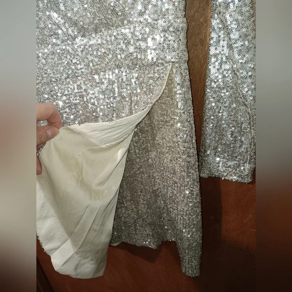 Ramy Brook Champagne Long Sleeve Sequin Mini Dress - Picture 4 of 9